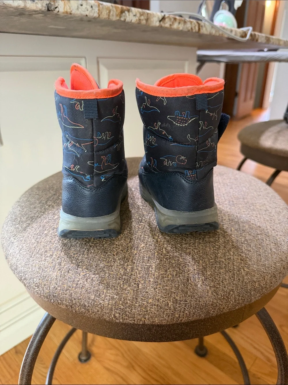 Toddler boy Navy and Orange Dinosaur light-up Snow Boots